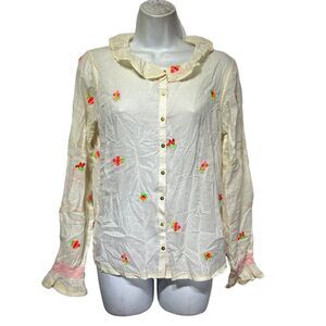 Intropia Embroidered Bouquets Button down Blouse Size 38